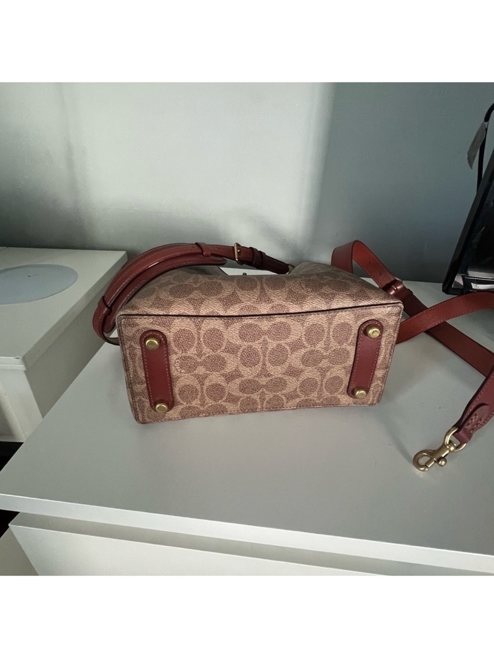 Coach Signature Canvas Shoulder Bag in Brown and Rust - Picture 5 of 10